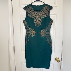 NWOT Women’s Green Dress Size XL With Golden Work  Knee Length Dress Never Used
